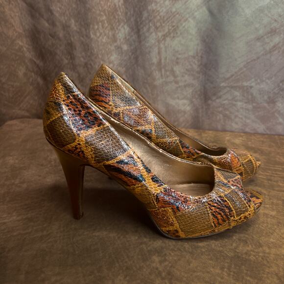 Candie's Stanton Print Patchwork Animal Print Pumps Open Toe High Heel Size 9.5 - Picture 11 of 11